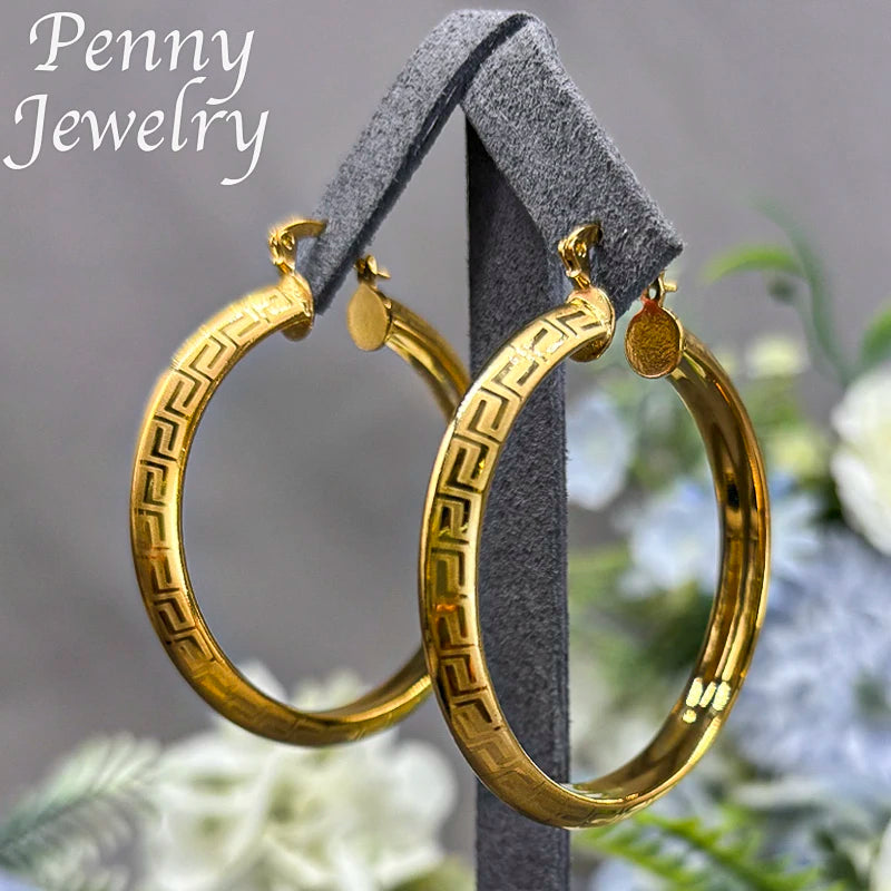 Big Round 18K Gold Plated Hoop Earrings for Women Vintage Copper Circle Jewelry Set
