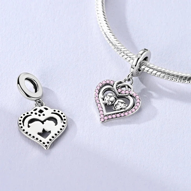 Sterling Silver Cat and Flower Heart Charm for DIY Bracelet Jewelry KTC1670