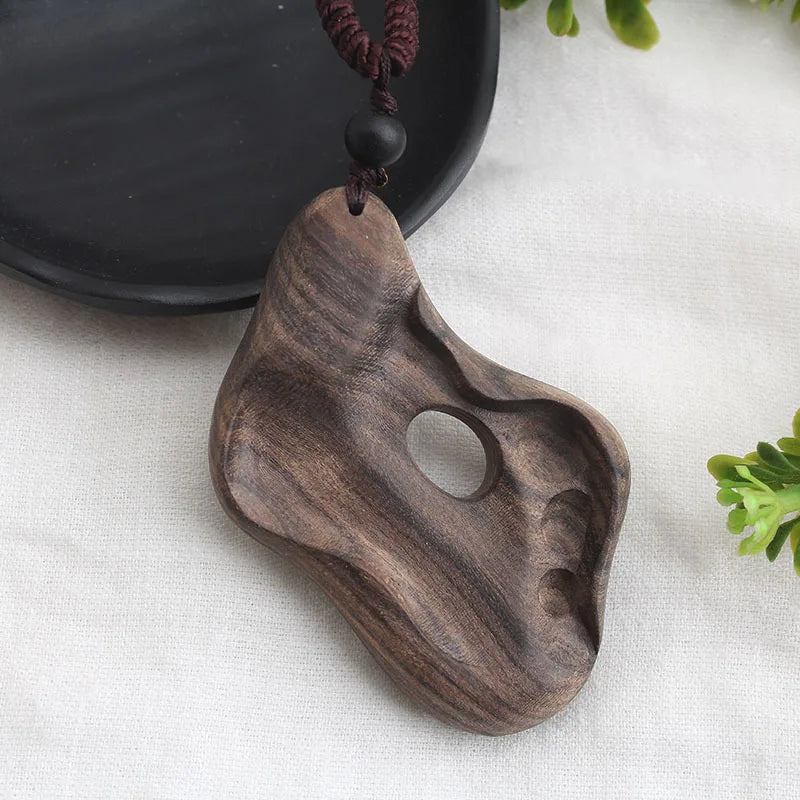 Vintage Long Sweater Chain Necklace for Women with Handmade Sandalwood Pendants in Ethnic Style