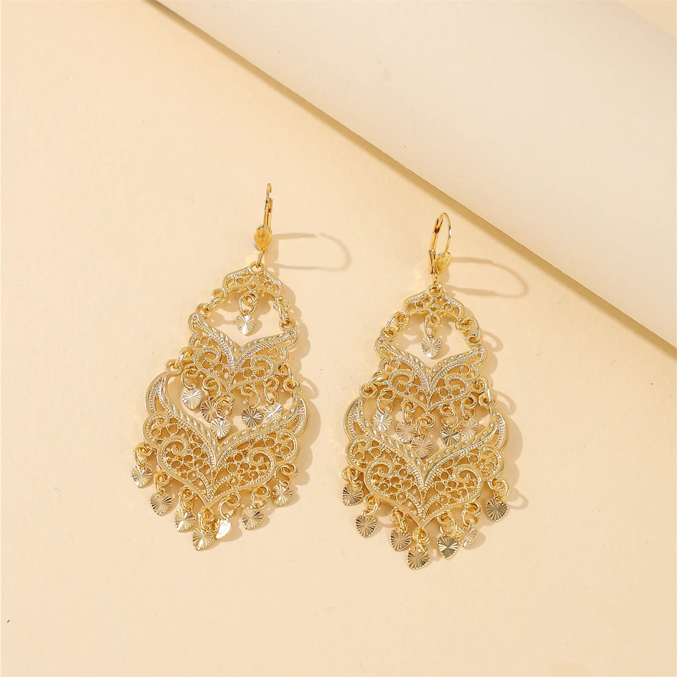 Moroccan Style Heart Pendant Hollow Drop Earrings for Women Wedding Jewelry