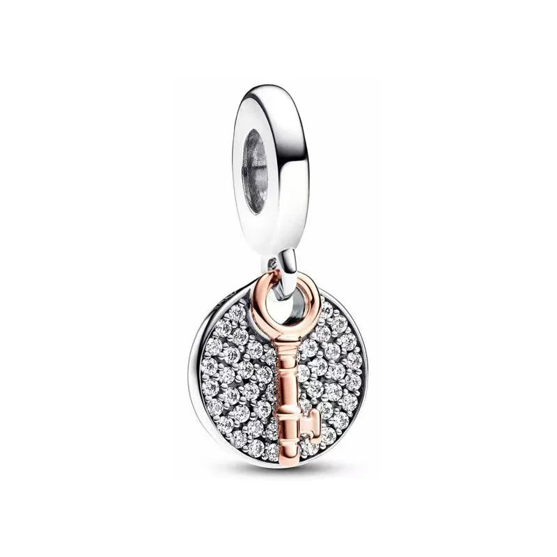 925 Sterling Silver Colorful Snowflake Heart Lock and Key Charms for DIY Necklace and Bracelet Jewelry Gifts