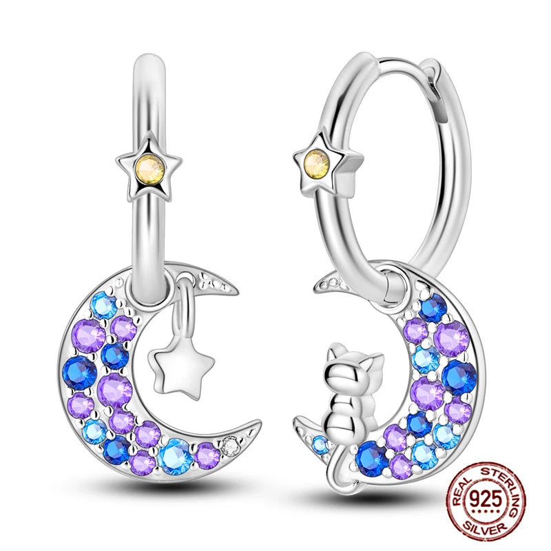 Blue Zircon 925 Sterling Silver Hoop Earrings Star Moon Butterfly Jewelry LTE285