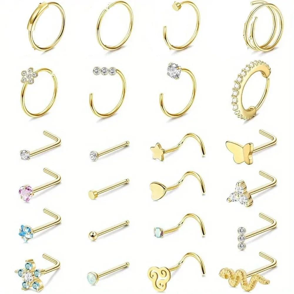Bobisty Surgical Steel L Shaped Nose Ring Set Hypoallergenic Fashion Jewelry for Men and Women