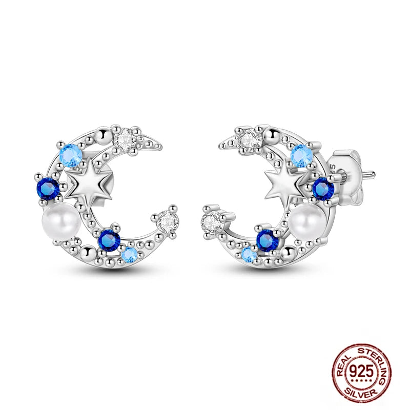 Blue Zircon 925 Sterling Silver Hoop Earrings Star Moon Butterfly Jewelry LTE356