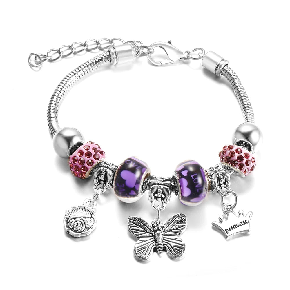 Elegant Heart Lock Charm Beaded Bangle Adjustable Snake Chain Bracelet for Women