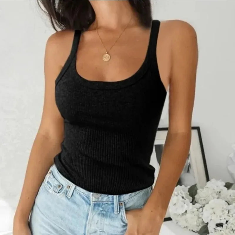Versatile Sexy Round Neck Solid Spandex Blend Top for Women American Retro Style Outer Inner Wear