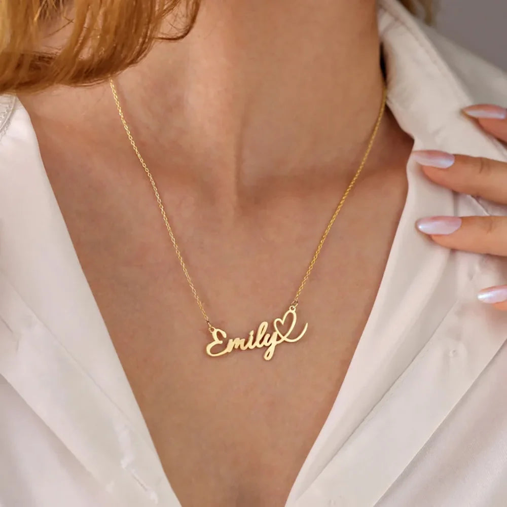 Personalized Gold Heart Name Necklace Stainless Steel Pendant Gift For Her