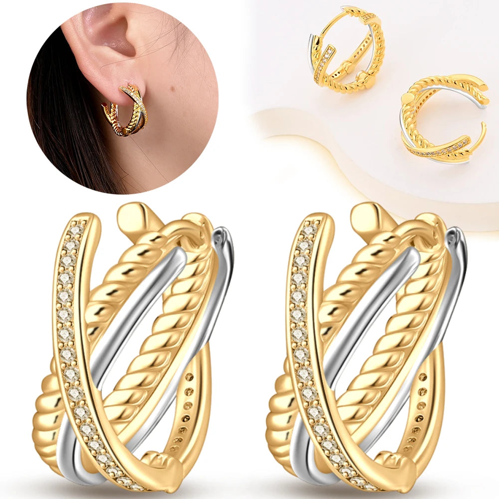 Elegant 925 Silver Twist Zircon Hoop Earrings for Women - Ideal Engagement or Birthday Gift
