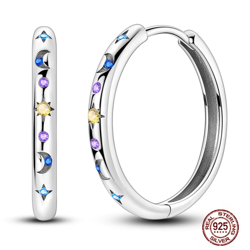Blue Zircon 925 Sterling Silver Hoop Earrings Star Moon Butterfly Jewelry LTE387