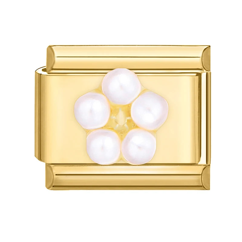 Golden 3D Bow Crown Flowers Pearl Charms for 9mm Italian Bracelet Stainless Steel DIY Jewelry