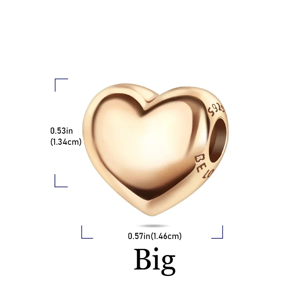 925 Sterling Silver Golden Heart Star Beads Charms for DIY Bracelet and Necklace Gift for Women Mother and Sister