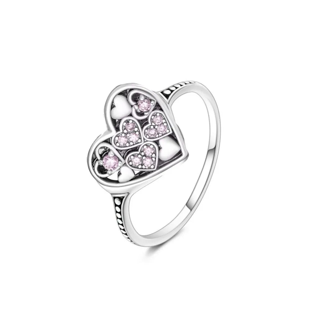 Exquisite 925 Silver Dog Flower Heart-Shaped Ring for Women Perfect for Wedding Parties
