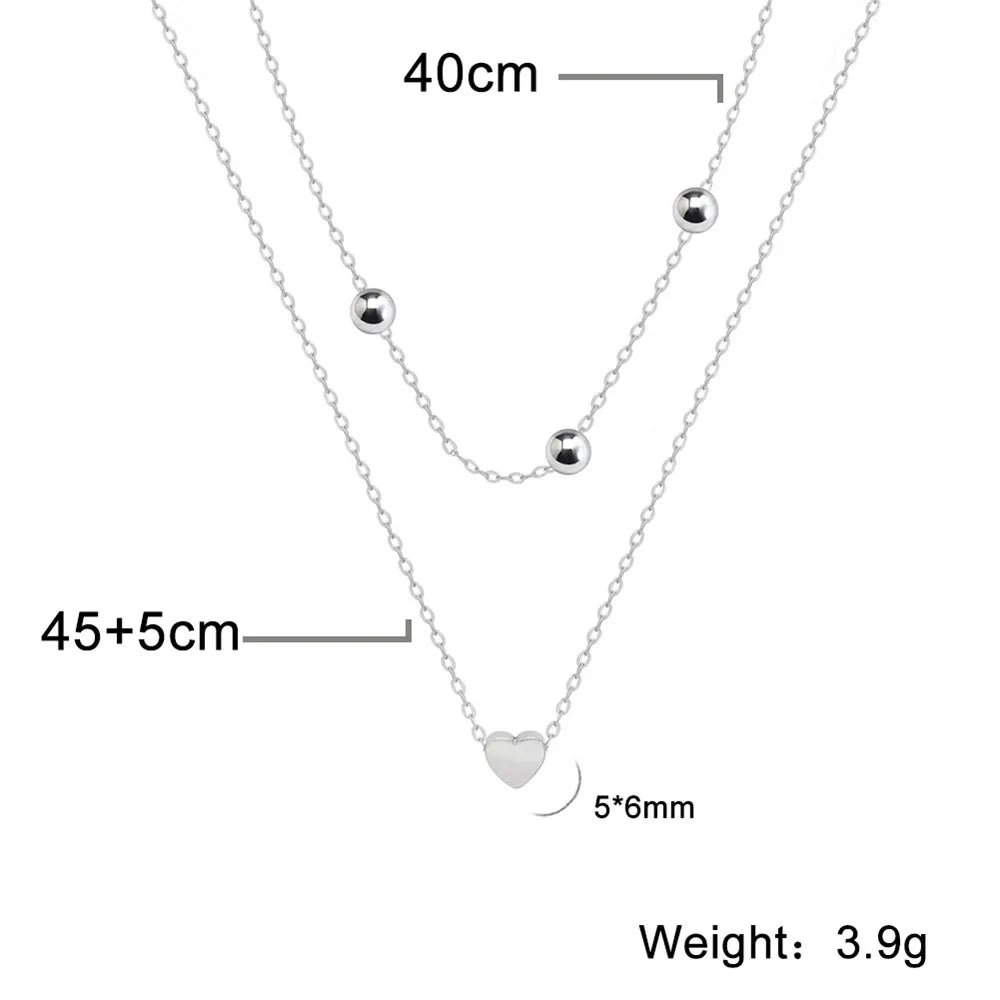 Skyrim Tiny Heart Choker Necklace Stainless Steel Double Layered Beads Chain Aesthetic Jewelry Gift for Women