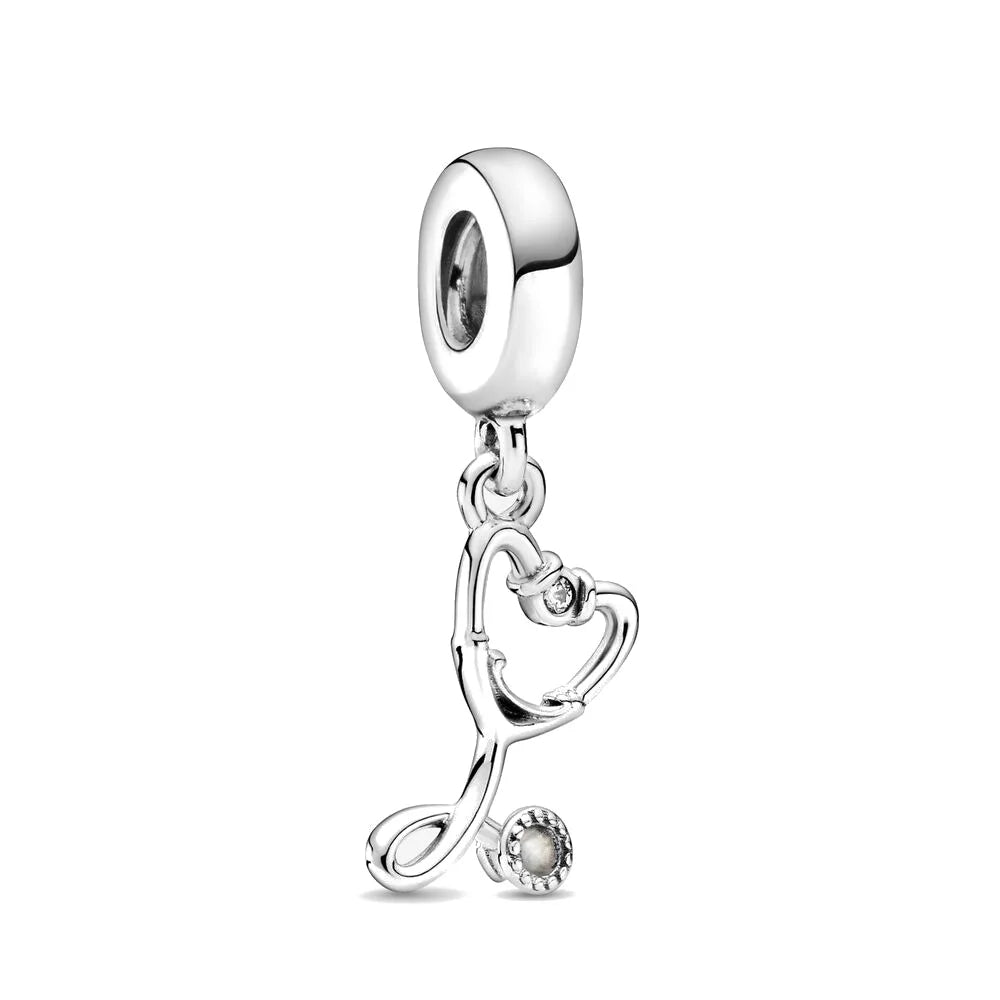 925 Sterling Silver Nurse Cross DIY Charms Beads Zircon