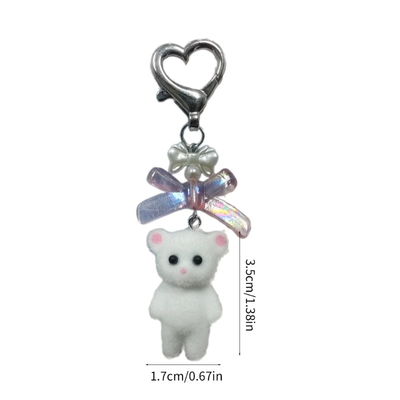 Charming Animal Flocking Keychain with Bowknot Pendant for Women