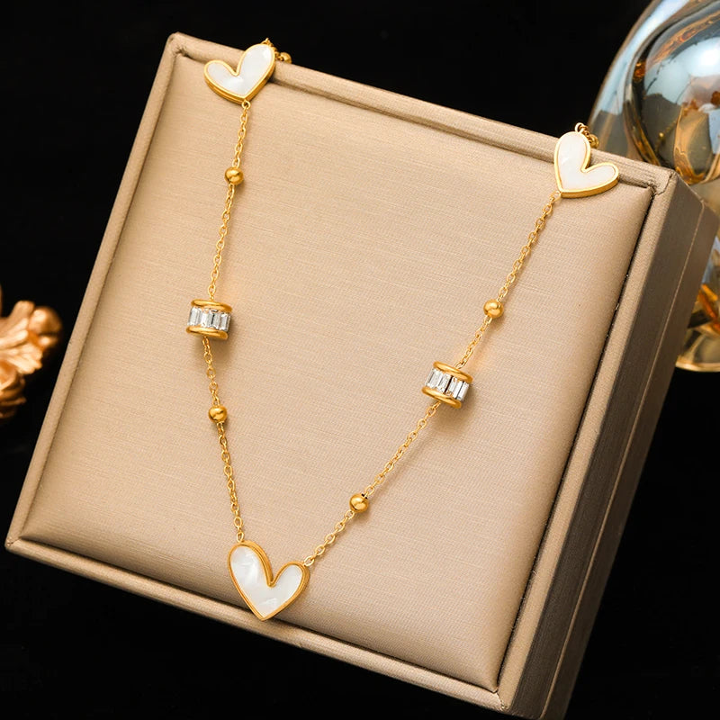 Ganemly Elegant 316L Stainless Steel Double Layer Pearl Necklace for Women 18K Gold Plated Waterproof Fashion Jewelry