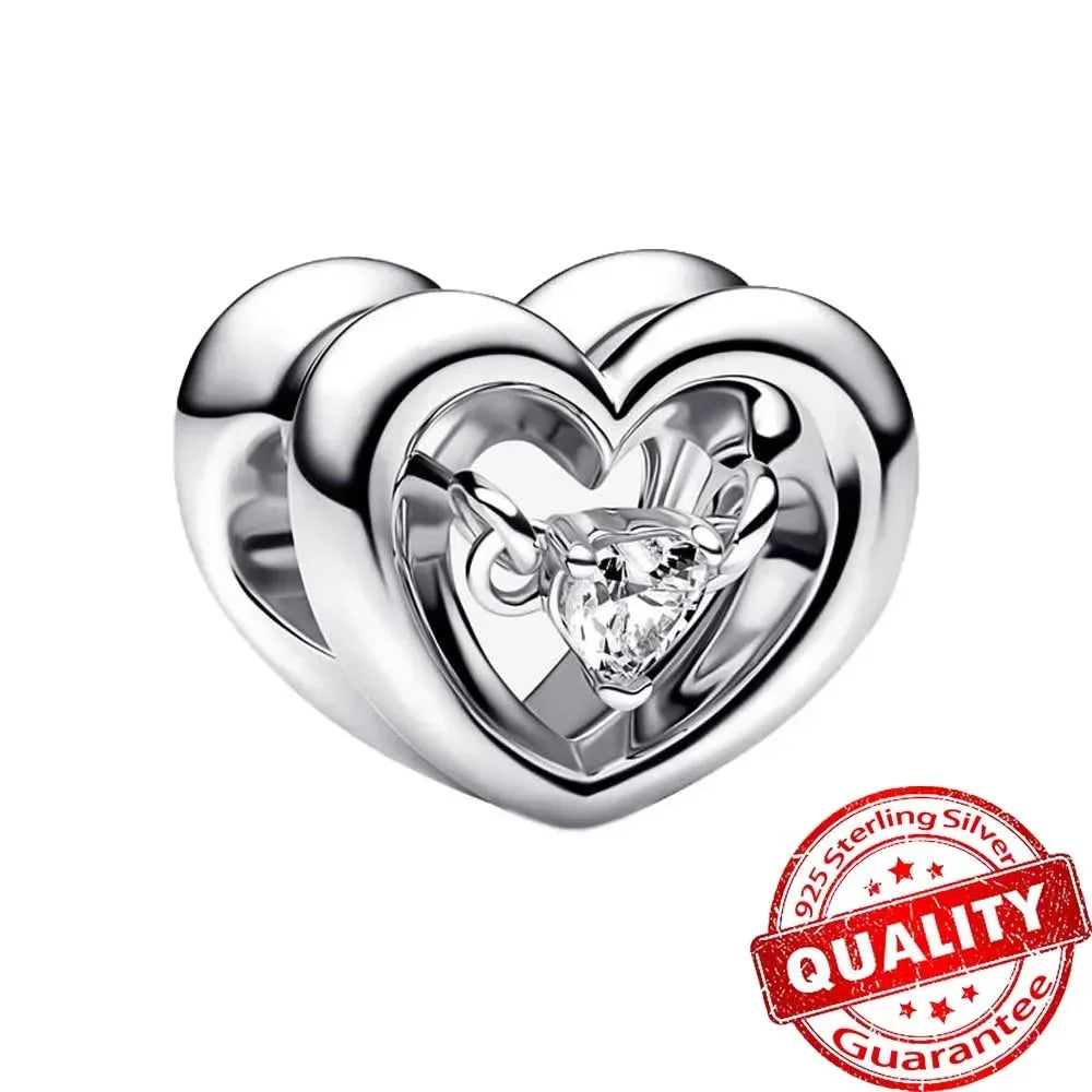 925 Sterling Silver Golden Heart Star Beads Charms for DIY Bracelet and Necklace Gift for Women Mother and Sister