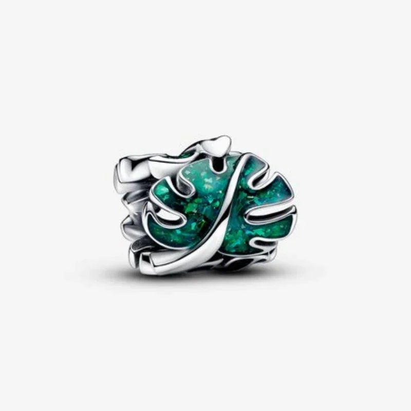 925 Sterling Silver Green Coconut Tree Frog Clover Dangle Charm Beads for DIY Bangle Necklace Fine Jewelry Gift