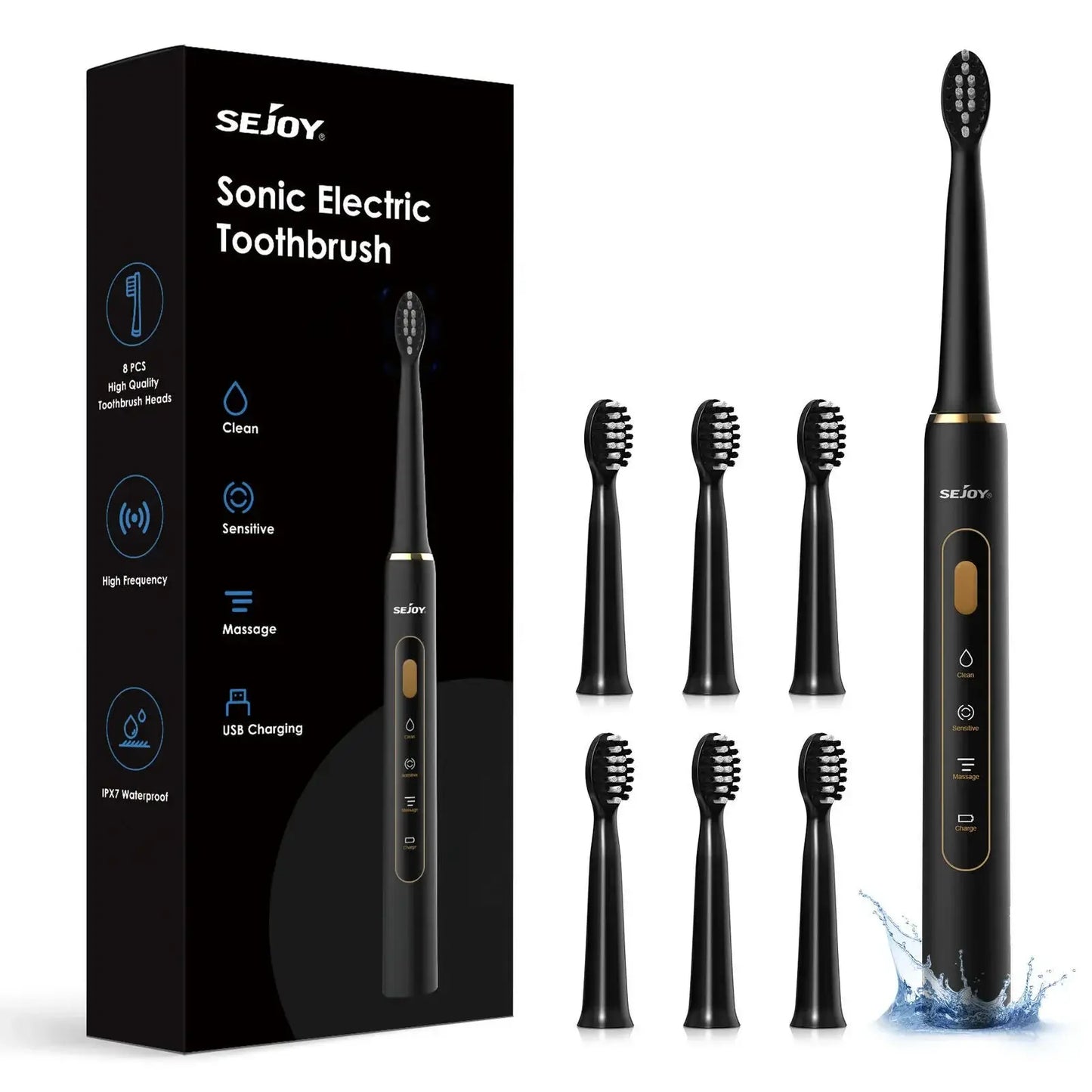 SEJOY Oral Cleaning Sonic Electric Toothbrush with 3 Modes Black