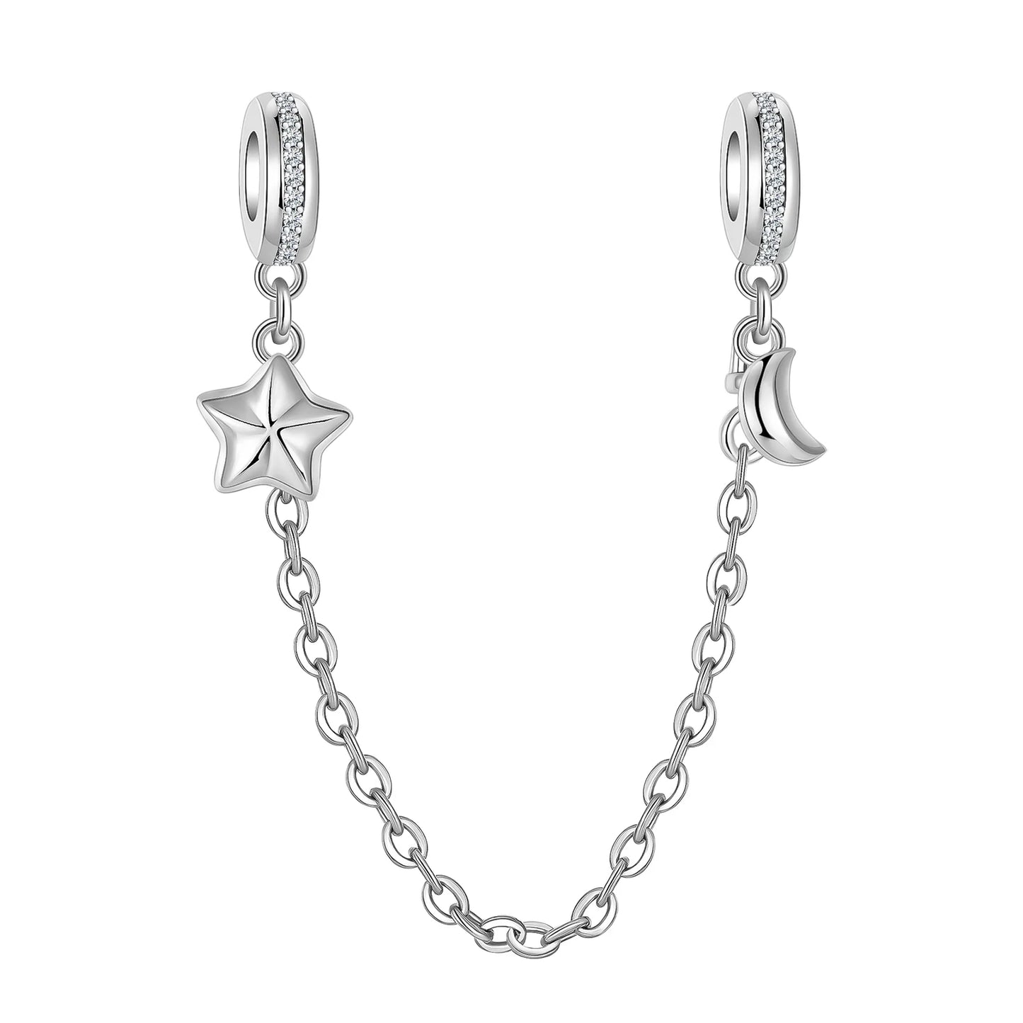 925 Sterling Silver Clover Daisy Star Moon Pavé Safety Chain Bow Necklace and Bracelet Set Luxury Fine Jewelry for Women