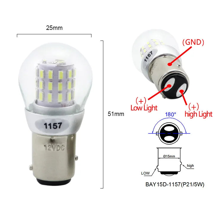 Car LED Bulb P21W and P21/5W 1156 1157 12-24V 6000K White to Amber Error Free Fog Light Side Marker Lamp for Automobiles