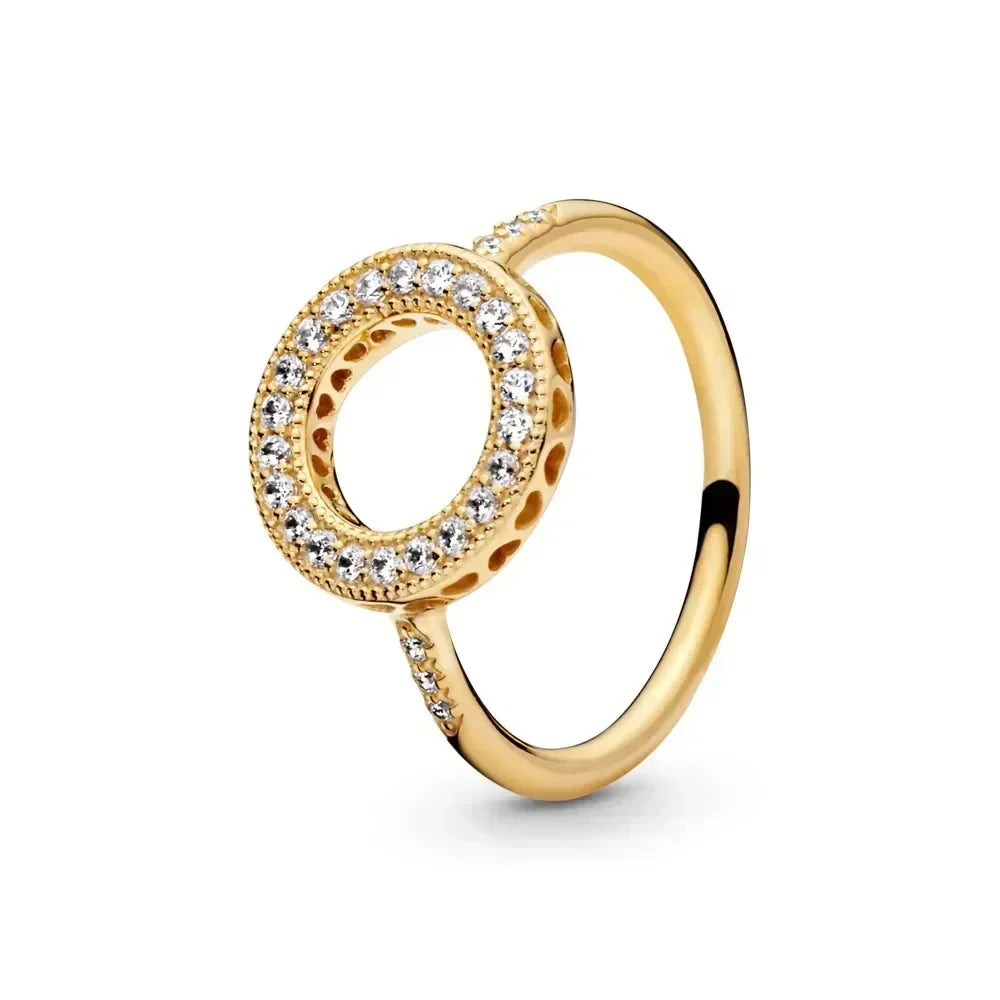 Elegant Gold-Tone 925 Sterling Silver Crown Heart Ring with Zircon for Women Orange