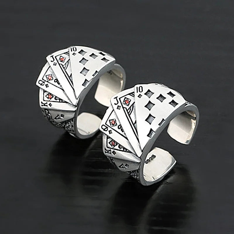 Vintage Punk Poker Card Zircon Ring for Men and Women