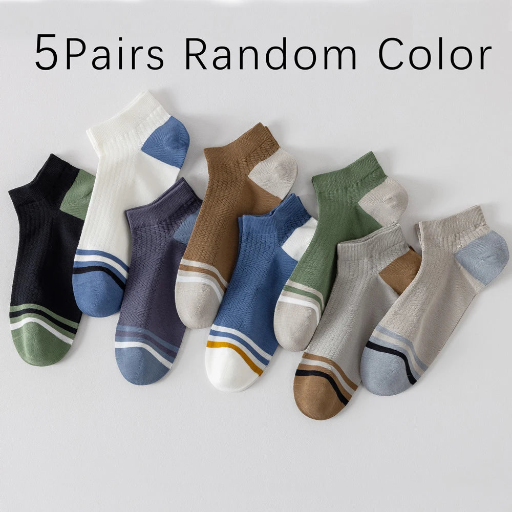 5 Pairs Mens Colorblock Mesh Sports Socks Anti Odor