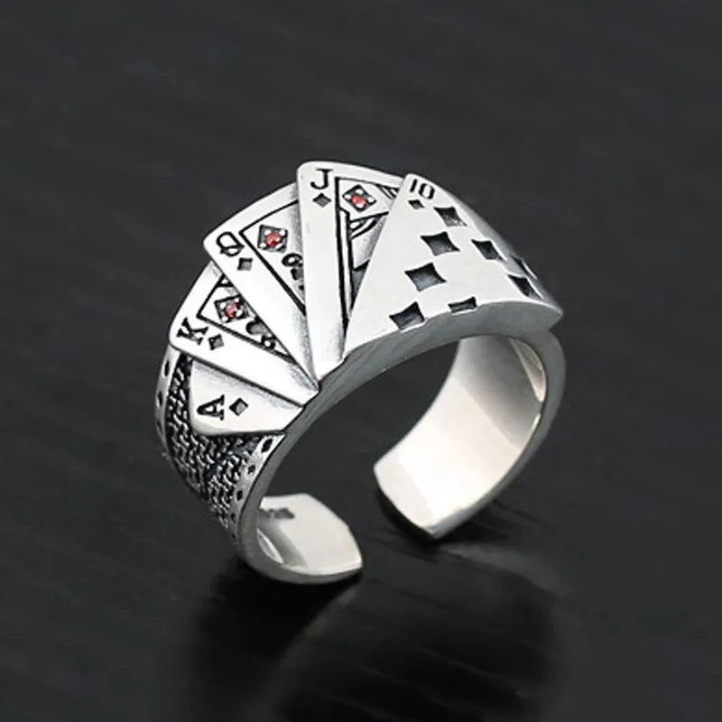 Vintage Punk Poker Card Zircon Ring for Men and Women