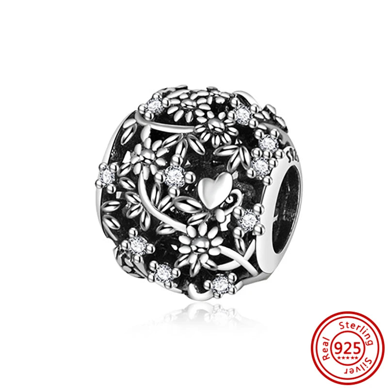 Fit Pantaro 925 Sterling Silver Bracelet with Snowflake Moon Sun Charms and Sparkling Beads RS184