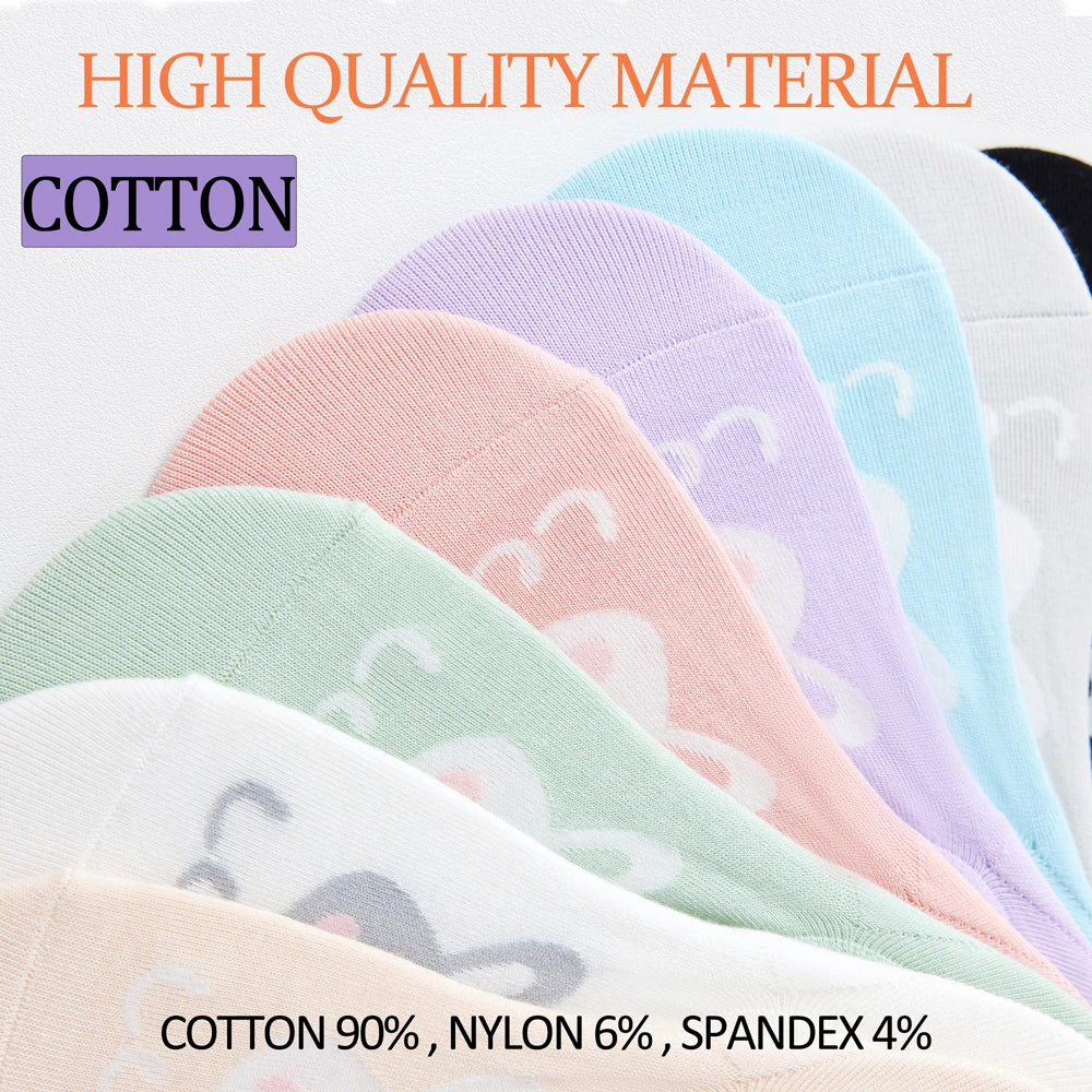 Kawaii Rabbit No Show Socks For Women 3 Pairs Cotton