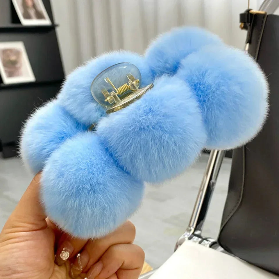 Korean Fashion Furry Hair Claw Clips For Women Set