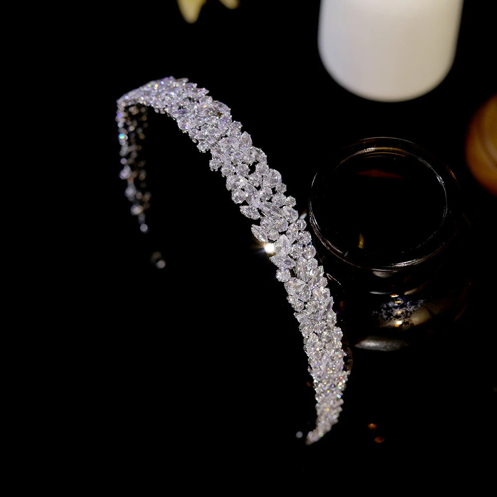 ASNORA Luxury Crystal Bridal Headband Silver Wedding Crown Elegant Hair Accessories for Bridesmaids