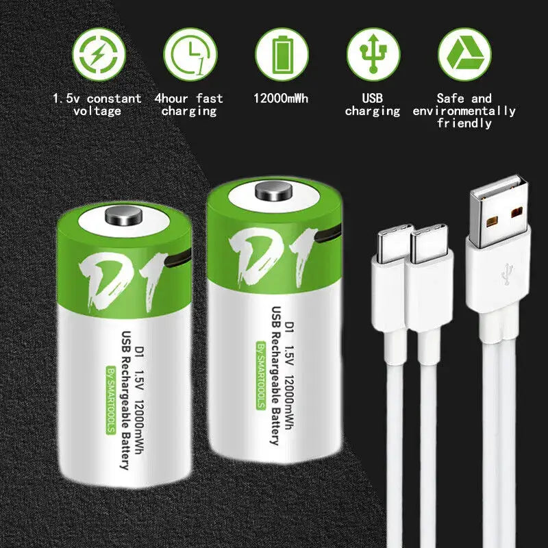 1# USB 1.5V Rechargeable D Size LR20 Li-ion Battery with Type-C Cable