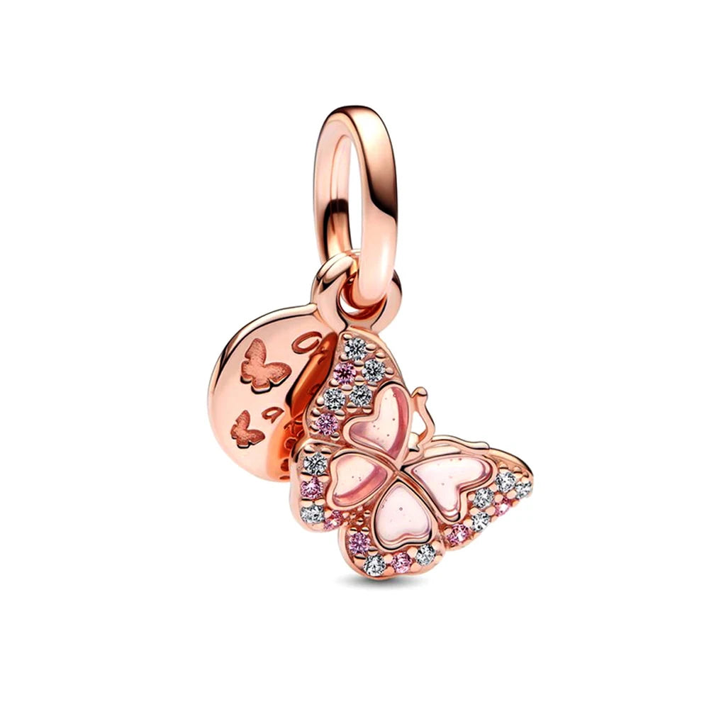 Rose Gold Butterfly Lock Key Charms Beads for DIY Jewelry Making F586