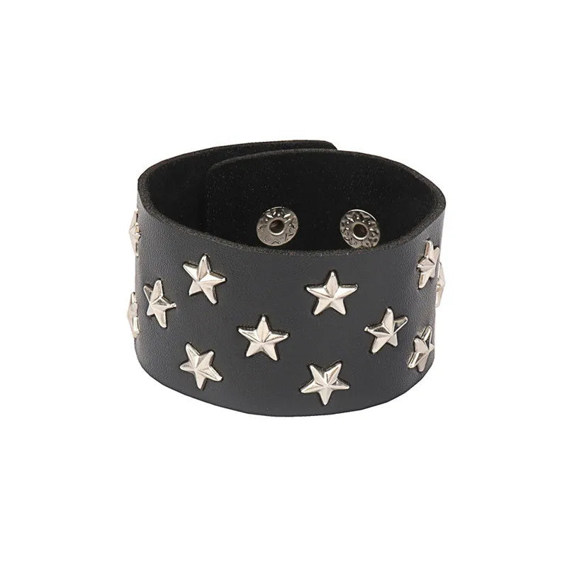 Gothic Punk Cat Heart Leather Bracelet For Women And Men