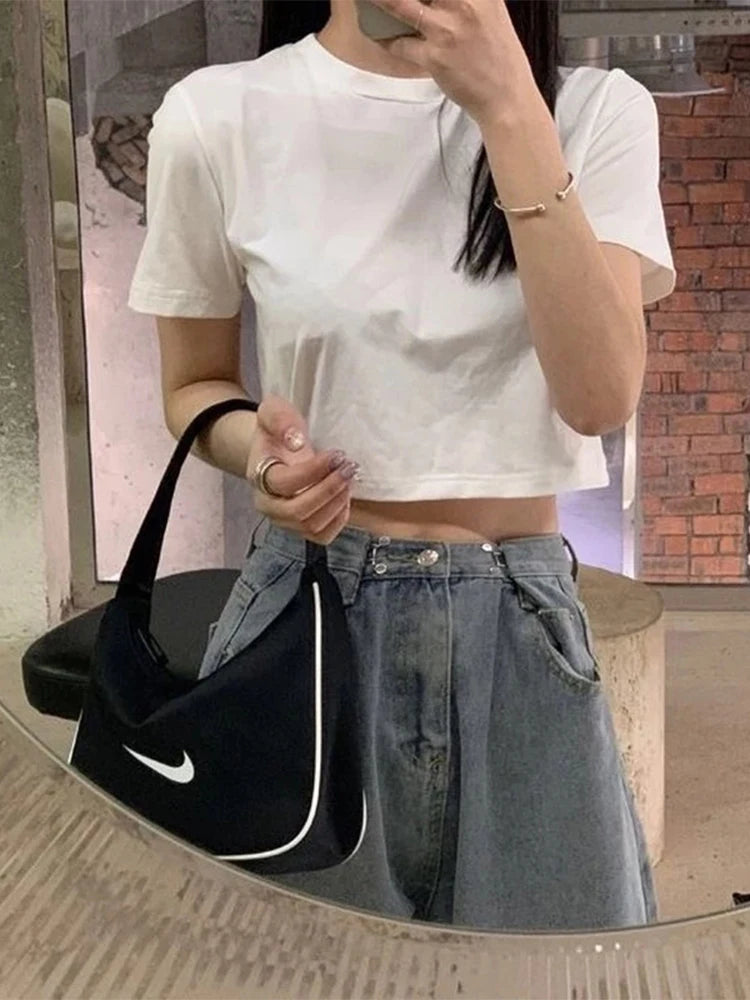 Cropped Slim Women Tee Korean Streetwear Preppy Chic