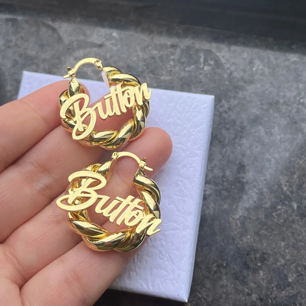Duoying Personalized Name Hoop Earrings for Kids 25mm Mini Twist Letter Jewelry Gift
