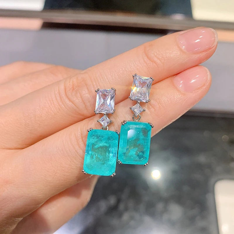 Huitan Elegant Blue Cubic Zirconia Dangle Earrings for Women - Trendy Wedding Party Luxury Jewelry