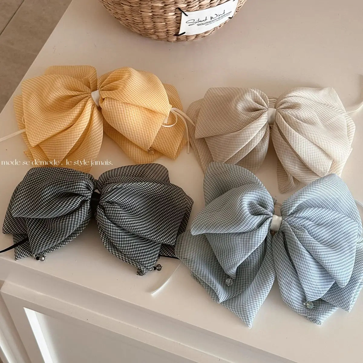 Girls Big Bow Hair Clips Barrettes Pearls Knotted Plaid