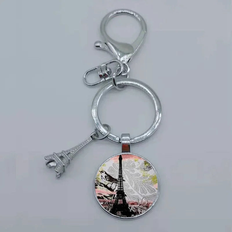 Paris Eiffel Tower Glass Pendant Keychain for Women with Artistic Design