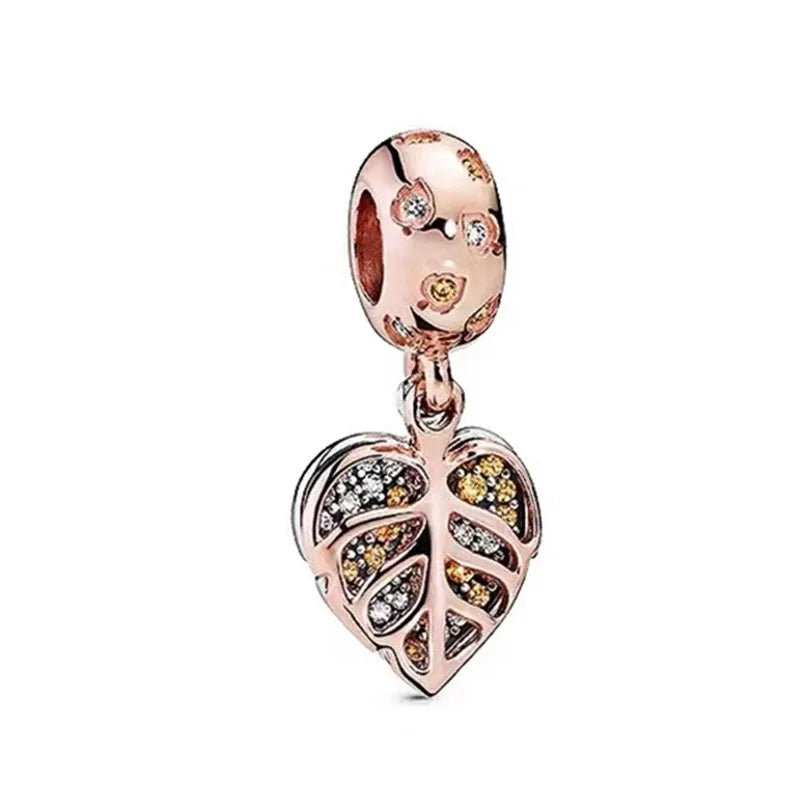 Sparkling Rose Gold Family Tree & Flower Charm Bead for European Silver Bracelet YY0715