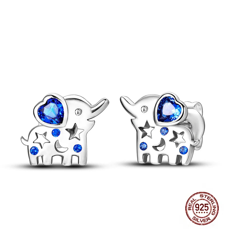 Blue Zircon 925 Sterling Silver Hoop Earrings Star Moon Butterfly Jewelry LTE038