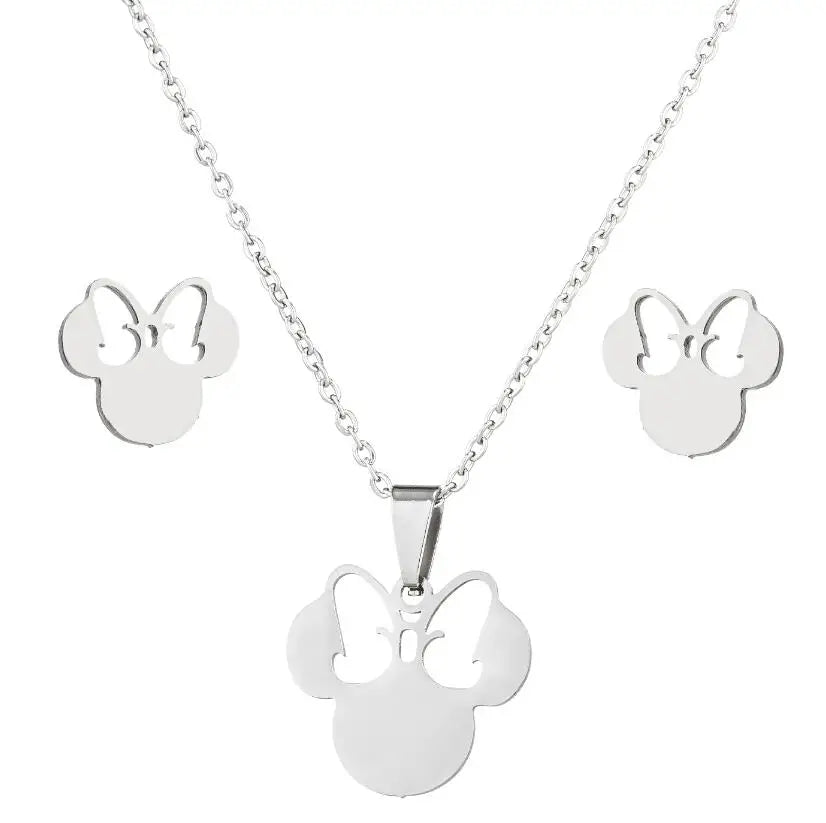 Elegant Stainless Steel Animal Necklace for Women - Rabbit Charm and Paw Print Design