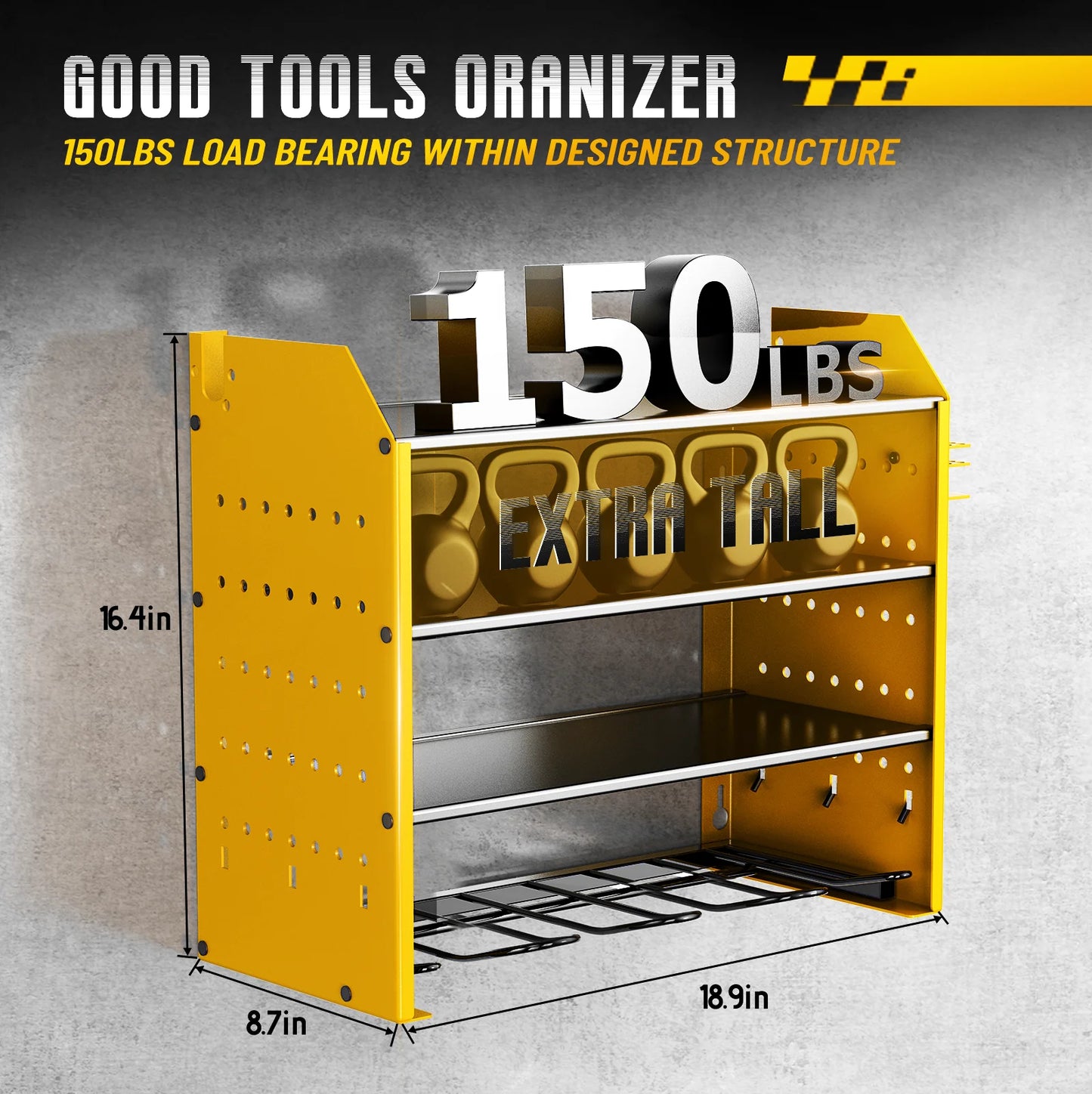 Heavy Duty Wall Mounted Power Tool Organizer with Battery Rack Pegboard and Multi Hooks