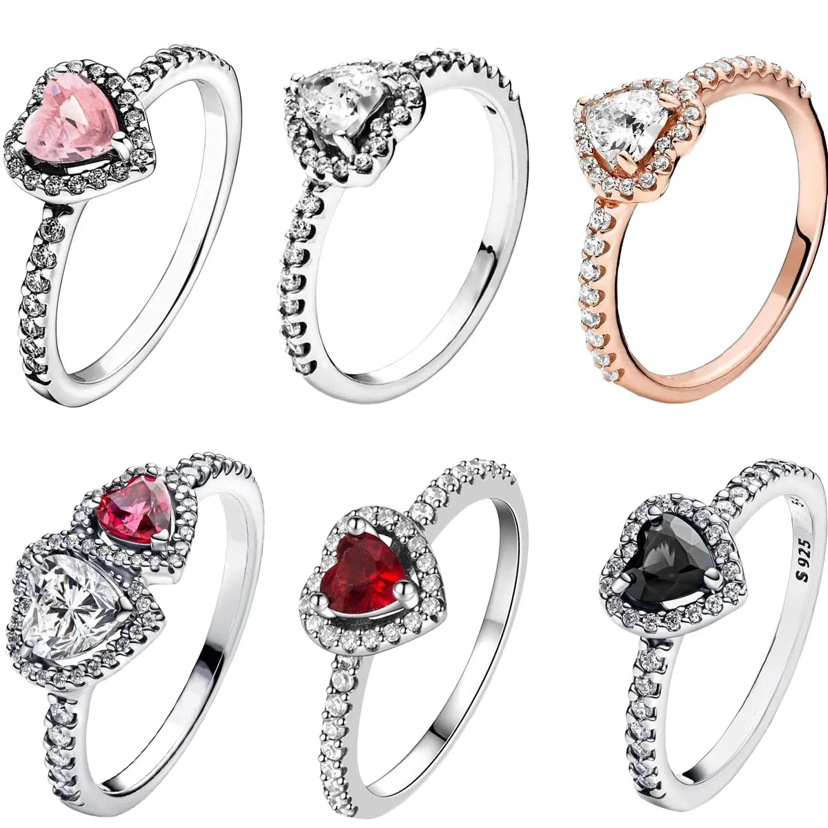 925 Sterling Silver Colorful Heart Zircon Ring for Women Unique Valentine Birthday Gift Sizes 6 to 9