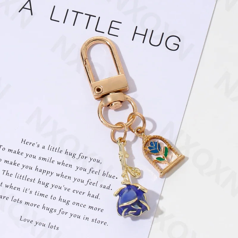 Charming Rose Enamel Keychain Set for Women and Girls - Handmade Floral Jewelry Valentine's Day Gift