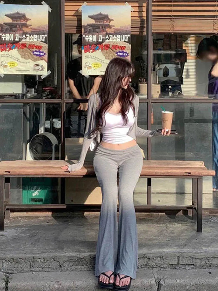 Women Y2K Chic Floor Length Mid Waist Drawstring Pants