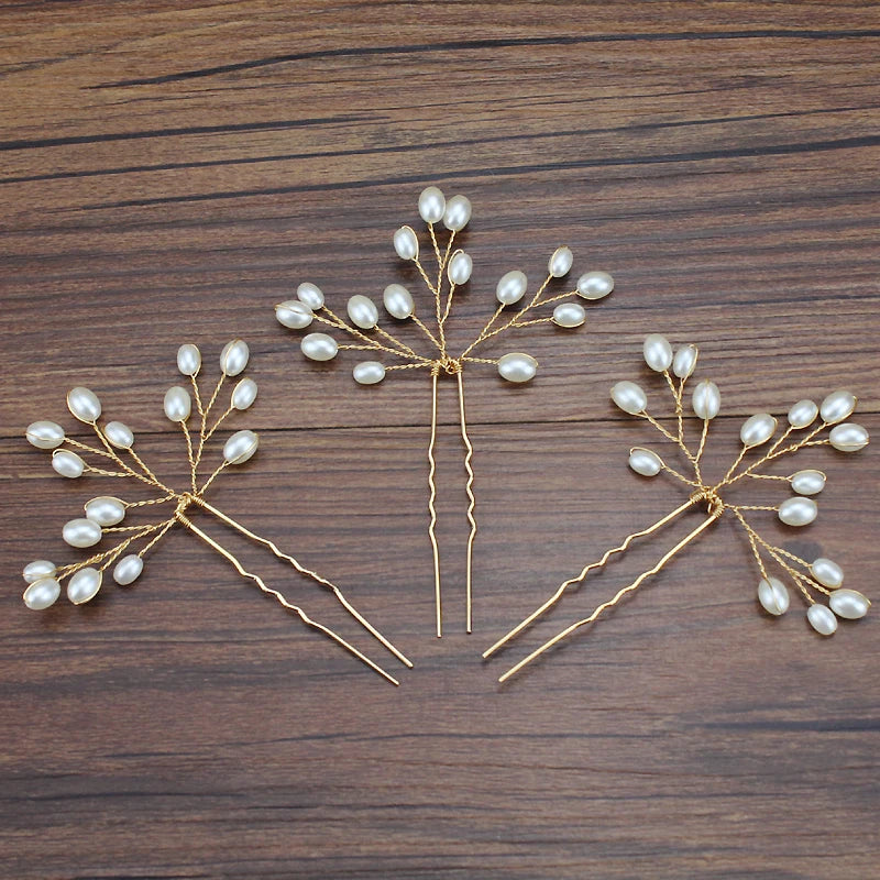 Handcrafted Silver Gold Pearl Vine Hairpin for Brides and Weddings