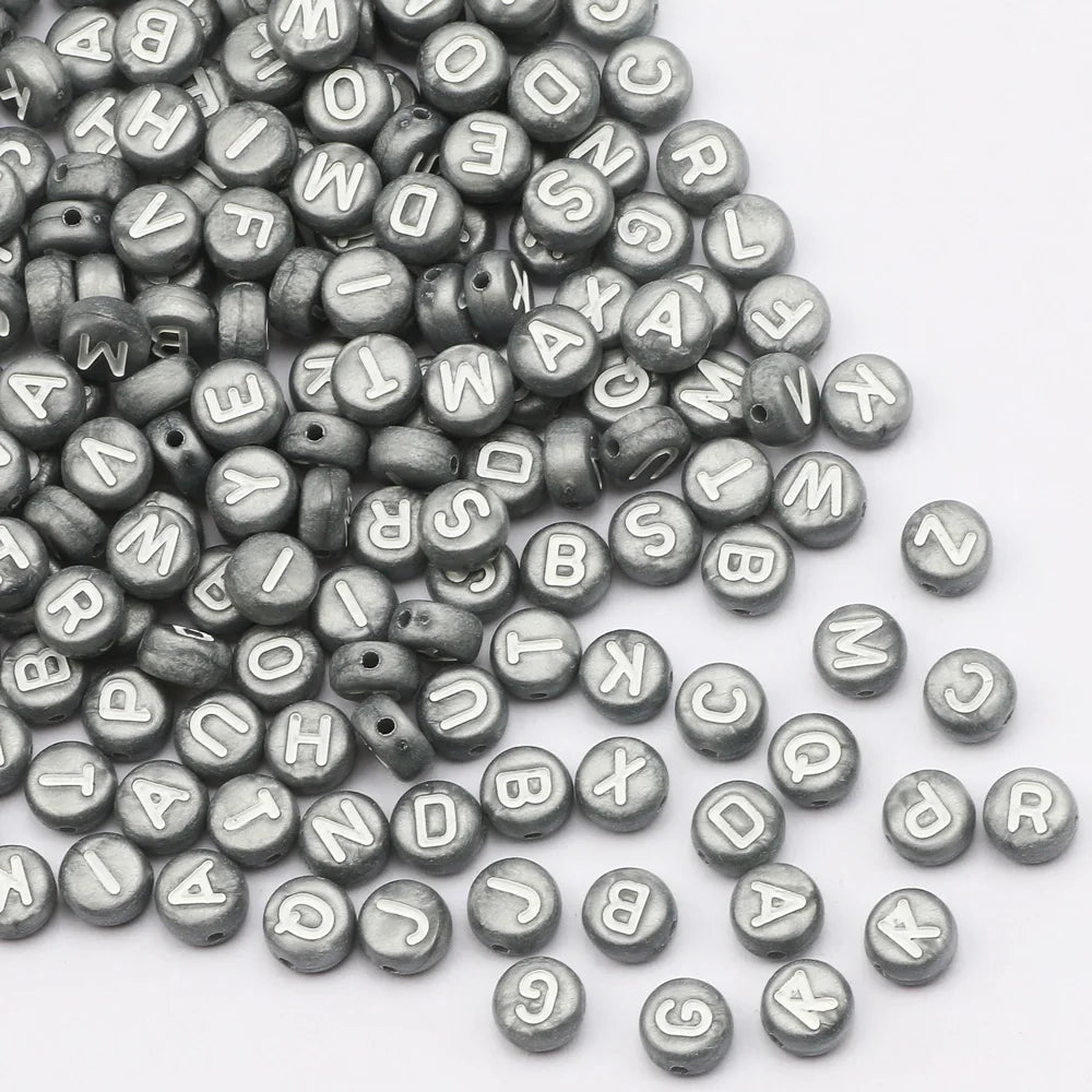 Gold Color Acrylic Spacer Beads with Black Letter Charms for Jewelry Making and DIY Crafts
